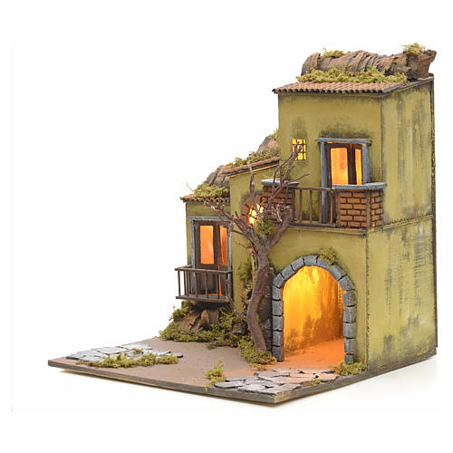 Neapolitan Nativity scene, illuminated village, oven and grotto 3