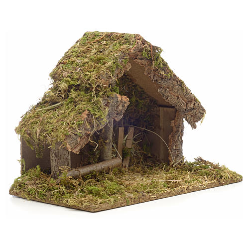Capanna presepe in sughero con muschio e mangiatoia 26x35x20 2