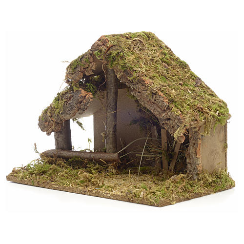 Capanna presepe in sughero con muschio e mangiatoia 26x35x20 3