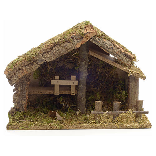 Nativity stable in cork with moss and barn 26x35x20cm 1