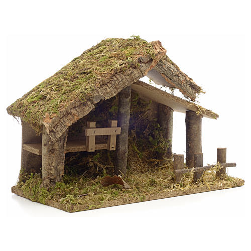 Nativity stable in cork with moss and barn 26x35x20cm 2