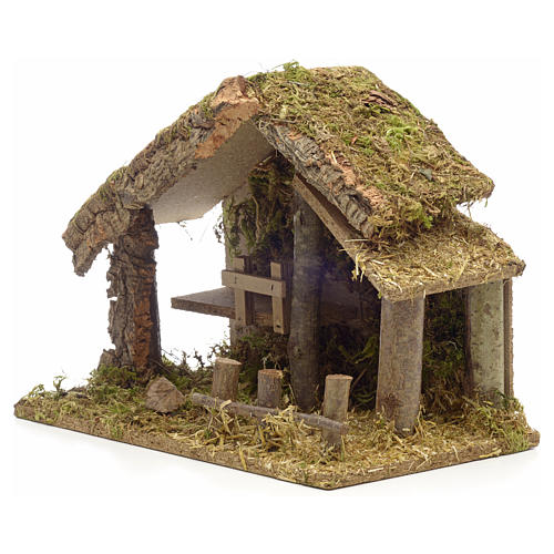 Nativity stable in cork with moss and barn 26x35x20cm 3