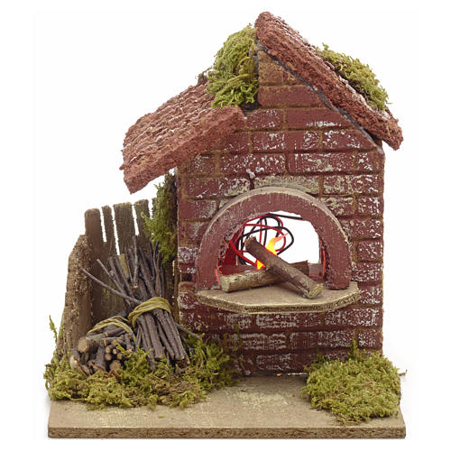 Forno presepe a batteria con fascine 16x14x14 cm 1