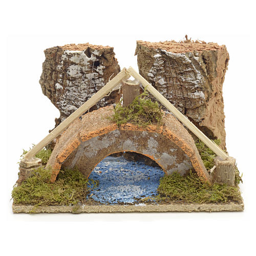 Nativity setting, arched bridge with canal 9x14x9cm 1