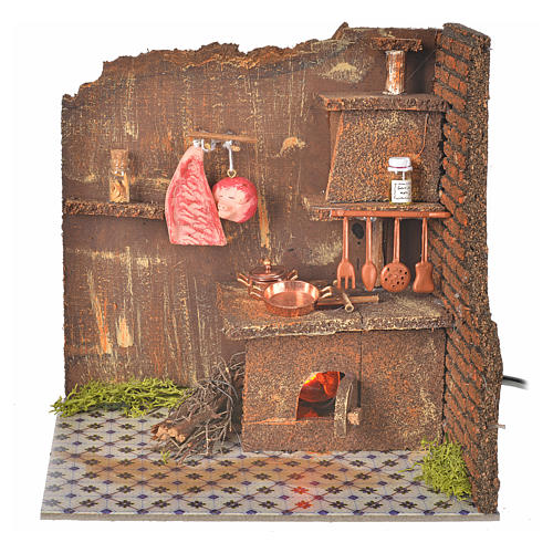 Nativity accessory, kitchen with flame effect bulb 20x14cm 1