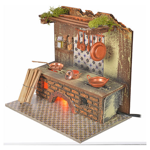Nativity accessory, kitchen with flame effect and pans 20x14cm 2
