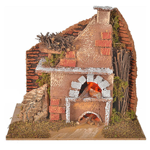 Nativity accessory, oven with light, flame effect 20x12x17cm 1