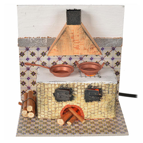 Nativity accessory, kitchen with flame effect bulb 15x10x15.5cm 1
