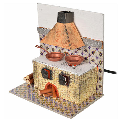Nativity accessory, kitchen with flame effect bulb 15x10x15.5cm 2