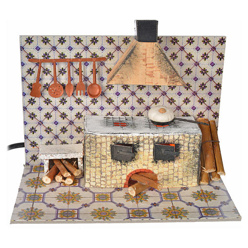 Nativity accessory, kitchen with flame effect 20x12x15.5cm 1