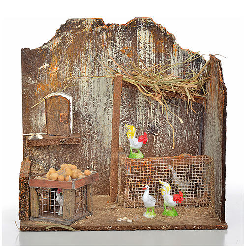 Nativity setting, workshop with hens 20x14x20cm 1