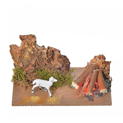Nativity fire with flickering LED light and sheep, 10x6x4,5cm 1