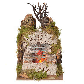 Nativity fire with lamp and grill, 15x10x10cm