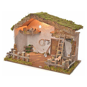 Hütte für Krippe Holz Kork und Moos 54x40x76cm