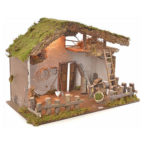 Hütte für Krippe Holz Kork und Moos 54x40x76cm 3