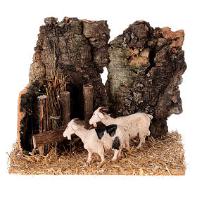 Nativity setting, goats at the manger 10x15x10cm