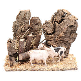 Ambientações para Presépio: lojas, casas, poços: Cabras com manjedoura cenário presépio 10x15x10 cm