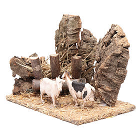 Ambientações para Presépio: lojas, casas, poços: Cabras com manjedoura cenário presépio 10x15x10 cm