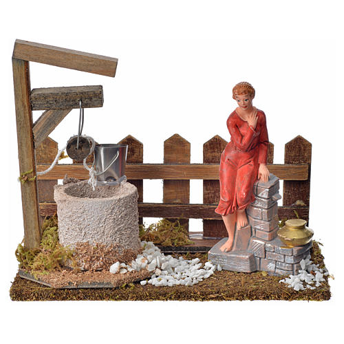 Nativity setting, woman at the well with fence 12x15x9cm 1