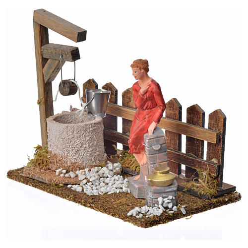 Nativity setting, woman at the well with fence 12x15x9cm 2
