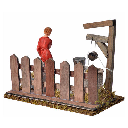 Nativity setting, woman at the well with fence 12x15x9cm 3