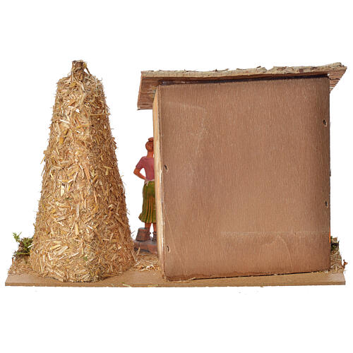 Nativity setting, farm house with hens and straw 18x27x12cm 3