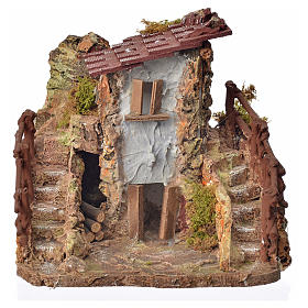 Häuser, Szenen und Geschäfte für Krippe: Bauernhäuschen mit Treppe für Krippe 19x19x16cm