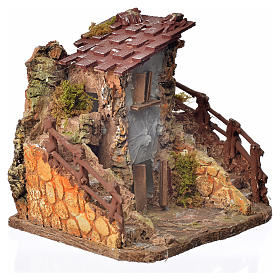 Häuser, Szenen und Geschäfte für Krippe: Bauernhäuschen mit Treppe für Krippe 19x19x16cm