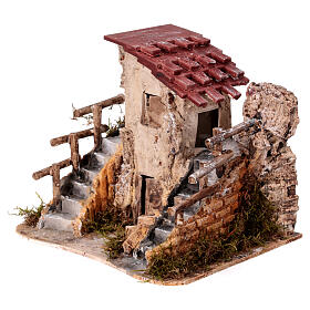 Nativity setting, country cottage with stairs 19x19x16cm