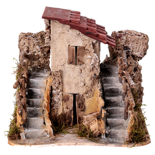 Nativity setting, country cottage with stairs 19x19x16cm 1