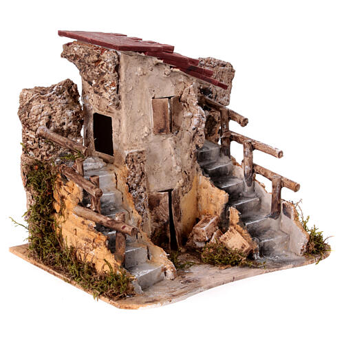 Nativity setting, country cottage with stairs 19x19x16cm 3