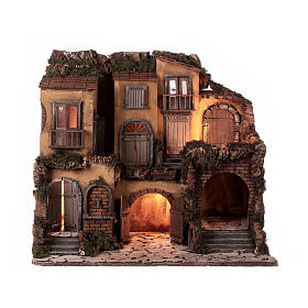 Dorf Stil 700 mit Brunnen und Licht Krippe Neapel 53x60x43