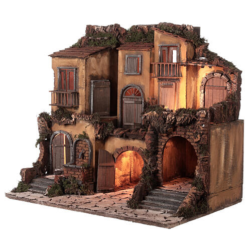 Neapolitan nativity village, 1700 style with fountain and lights 3
