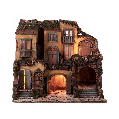 Borgo presepe napoletano stile 700 con fontana e luce 53x60x43 1