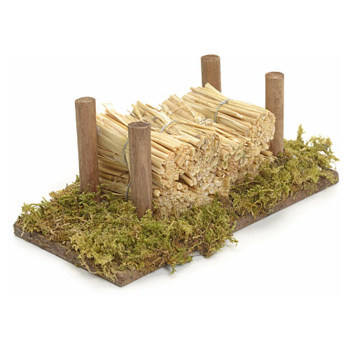Nativity accessory, wood stack on moss with straw 2