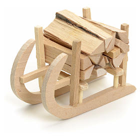 Akcesoria do szopki, akcesoria domowe miniatura: Sanki drewniane i drewno do szopki