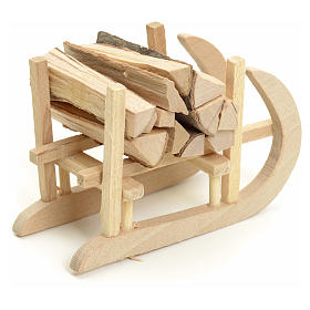 Akcesoria do szopki, akcesoria domowe miniatura: Sanki drewniane i drewno do szopki