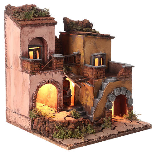 Neapolitan Nativity Village, 1700 style, oven, light 33x32x27cm 3