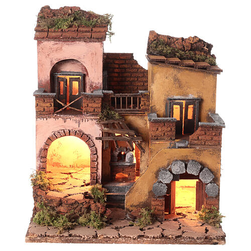 Neapolitan Nativity Village, 1700 style, oven, light 33x32x27cm 1