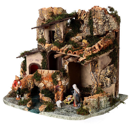 Nativity village, stable with fire 28x38x28cm 5