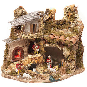 Bourg miniature crèche avec feu 28x38x28 cm s1