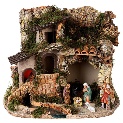 Nativity village, stable with fire 28x38x28cm 3