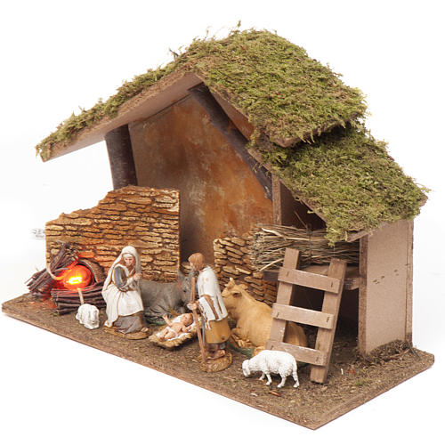 Nativity setting, stable with fire 26x36x16cm 2