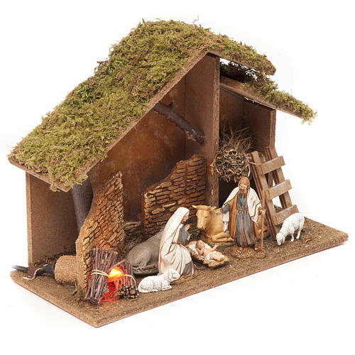 Nativity setting, stable with fire 26x36x16cm 3