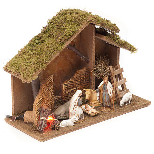 Capanna presepe con fuoco 26x36x16 cm 3