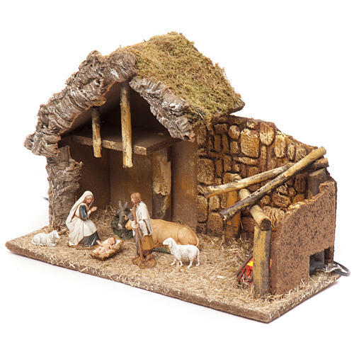 Nativity setting, stable with fire 28x42x18cm 2