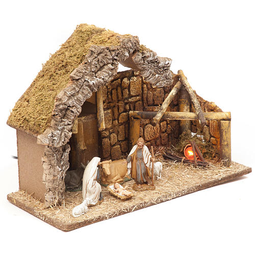 Nativity setting, stable with fire 28x42x18cm 3