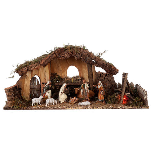 Nativity setting, stable with fire and fence 25x56x21cm 1