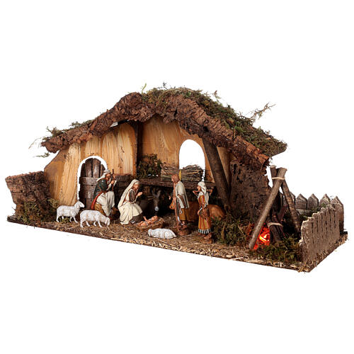 Nativity setting, stable with fire and fence 25x56x21cm 3