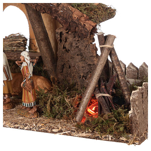 Nativity setting, stable with fire and fence 25x56x21cm 4